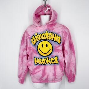 Chinatown Market X Smiley Hoodie NEW Mens Sz S Pink Tie Dye Long Sleeve